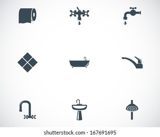 Vector black bathroom icons set on white background