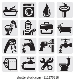 vector black bathroom icons sey on gray