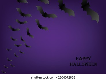 Vector with black bats. Halloween illustration. scary vampire bat silhouettes background. purple gradient background.