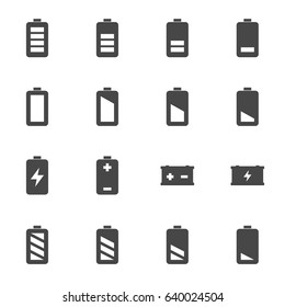 Vector black battery icons set on white background