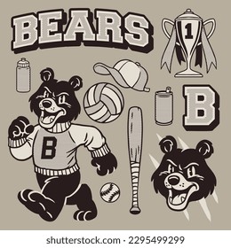 vector of Black Bear Mascot Old School Style object in Set