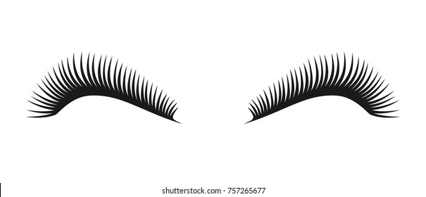 Vector black beautiful long eyelashes symbol, couple of women eye lashes. Eyelash logo for beauty salon advertising, template 
