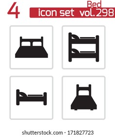 Vector black bed icons set on white background