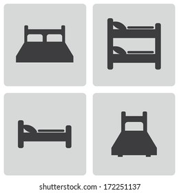 Vector black bed icons set on white background