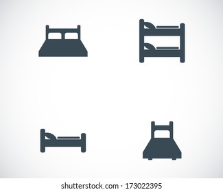 Vector black bed icons set on white background