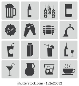 Vector black beer and  beverage icons set