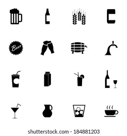 Vector black beer and  beverage icons set on white background