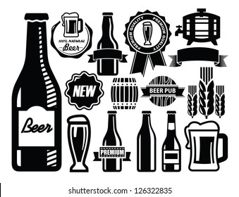 vector black beer icon set on white