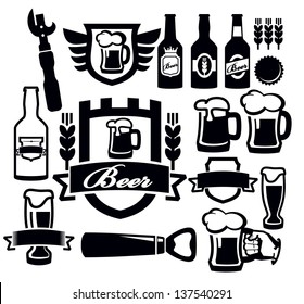 vector black beer icon set on white