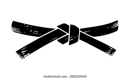 Vector black belt grunge stencil silhouette drawing icon illustration.Judo. 
Taekwondo. Karate.Jujitsu.Design for t shirt print.Sport.Fighting.Plotter laser cutting.Vinyl wall sticker decal.Cut file.