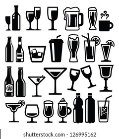 vector black beverages icon set on white