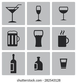 Vector black beverages icon set
