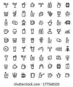 vector black beverages icons set