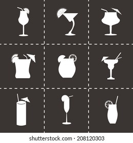 Vector black beverages icons set on black background