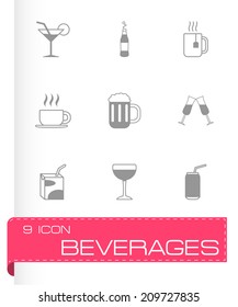 Vector black beverages icons set on white background