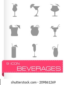 Vector black beverages icons set on white background