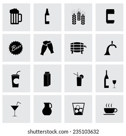 Vector black beverages icons set on grey background