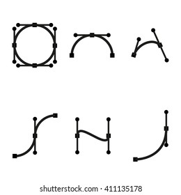 Vector black bezier curve icons set on white background