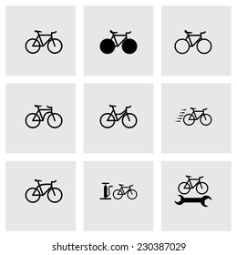 Vector black bicycle icon set on grey background