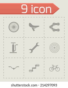 Vector black bicycle icons set on grey background