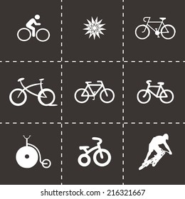 Vector black bicycle icons set on black background
