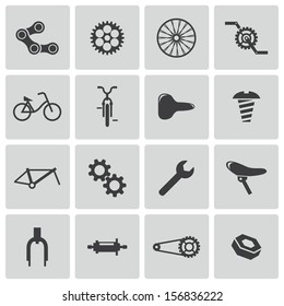 Vector black bicycle part icons set