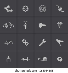 Vector black bicycle part icons set