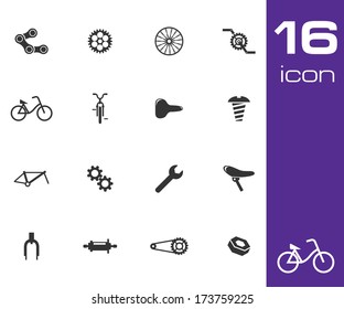 Vector black bicycle part icons set on white background