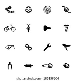 Vector black bicycle part icons set on white background