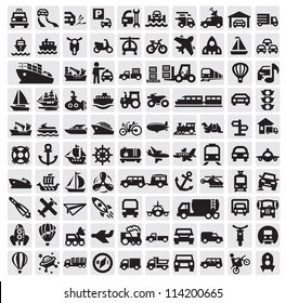 vector black big transportation icon set on gray