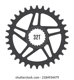 Vector black bike chainring 32  teeth. Isolated on white background.