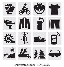 vector black biking icons set on gray