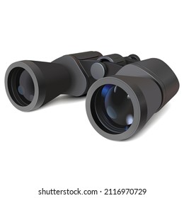 Vector Black Binoculars with Blue Lenses isolated on white background