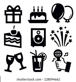 vector black birthday icon set on white background