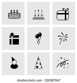 Vector black birthday icon set on grey background