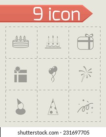 Vector black birthday icon set on grey background