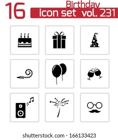 Vector black birthday icons set