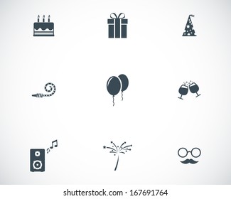 Vector black birthday icons set on white background