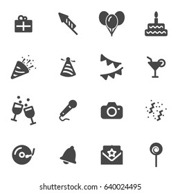 Vector black birthday icons set on white background
