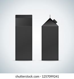 vector black blank mock up paper liquid pack vertical package with plastic cap two angles realistic illustration with shadow template design isolated on light background
