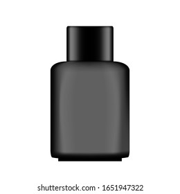 Vector black blank realistic square bottle with cap isolated on white background. Pack mockup for product design and branding. Medicine, cosmetic and hygiene package template - cream, gel, skin care