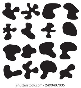 Vector black blob shape set for background, fluid spot template for graphic, simple banner. Blob vector isolated on white background.