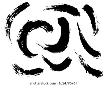 Vector black blotches paint strokes in the form of arcs. Set of vector brush strokes. Dirty ink texture splatters. Grunge rectangle text boxes