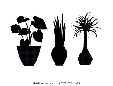 Vector black and blue color plants are digital graphics or illustrations of plants depicted primarily in black color, in white background 