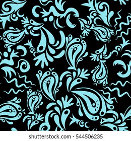 Vector black and blue damask lace floral ornament. Delicate intricate decorated for wedding ceremonies, anniversary, party, events.