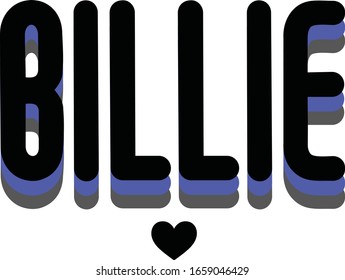 vector black blue and grey billie text with mini heart