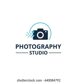Vector Black and Blue Icon for Photographer. Camera Icon