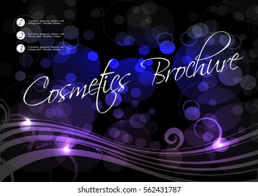 Vector black blue purple background with wave, spiral and circle design for cosmetic brochure
