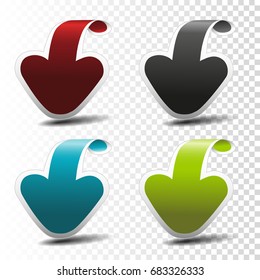 Vector black, blue, red and green arrow pointers on transparent background for business, information page, menu, options, navigation.
