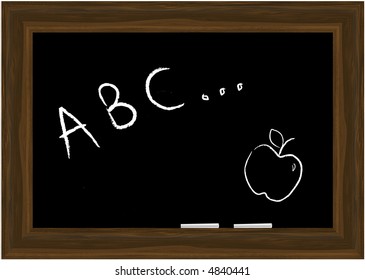 Vector - Black board in a wooden frame with two pieces of chalk. Copy space.
